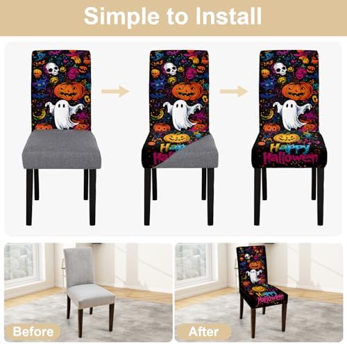 Colorful Halloween Chair Covers Set of 4 1