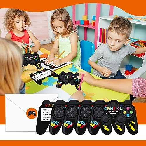 Tevxj 90 Pcs Video Game Birthday Invitations with Stickers and Envelopes