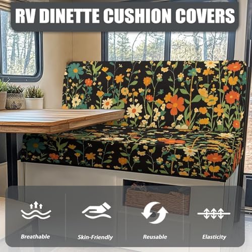 Colorful Flowers Print RV Dinette Cushion Covers