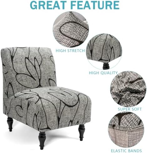 Iauddy Armless Accent Chair Slipcover Stretch Spandex Non-Slip Removable Cover in GreyBlack