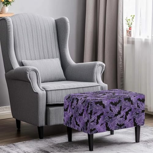 Talayituse Purple Bat Spider Web Print Ottoman Cover