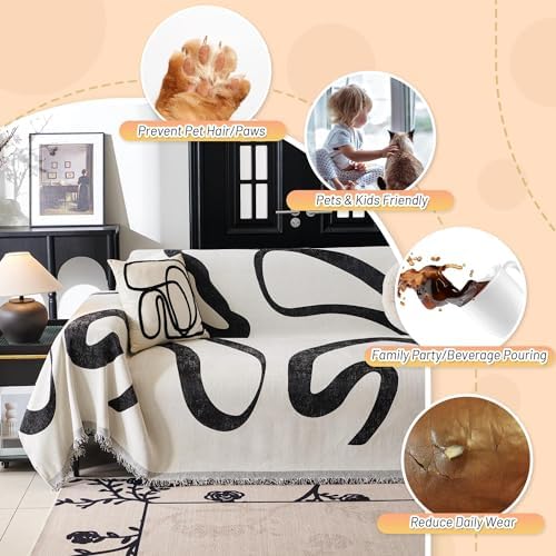 MYSKY HOME 91 x 150 Black Curve Sofa Slipcover