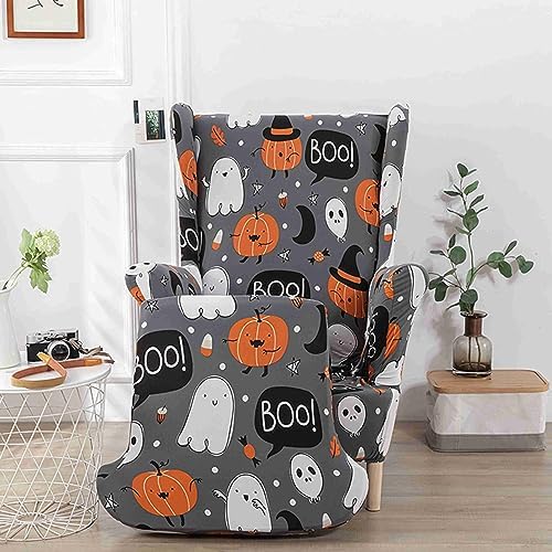2 Piece Wingback Chair Covers for Living Room Armchair Halloween