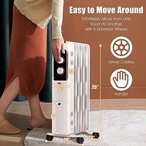 1500W Oil Filled Radiator Heater with 3 Heat Settings
