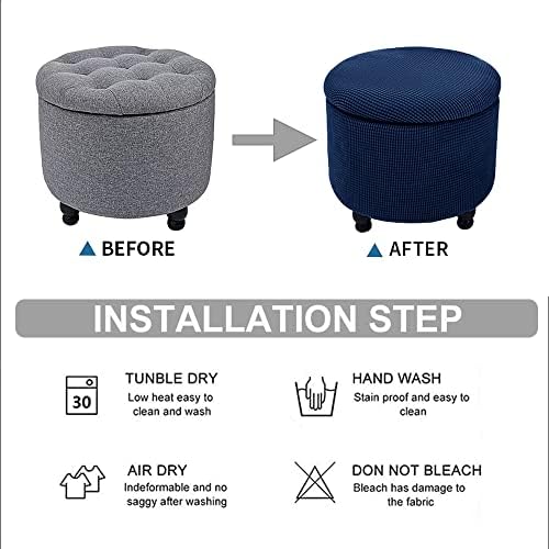 Andreannie Stretch Navy Blue Jacquard Stool Cover Ottoman Footstool Protector Washable Removable