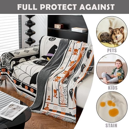 EVENHUG Halloween Sofa Cover with Tassels Reversible 71x118