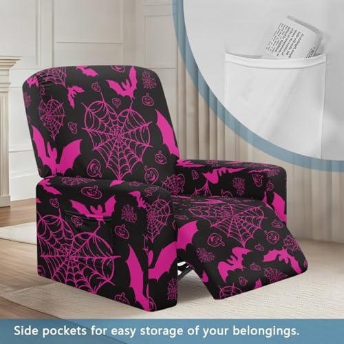 Pink Bat Spider Web Print Recliner Chair Slipcover
