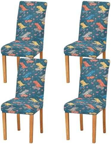 Xigua Kids Cartoon Dinosaur Chair Covers Set of 2 for Dining Room