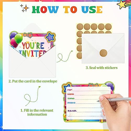 GOGOPARTY 20 Pcs Rainbow Birthday Invitations Set