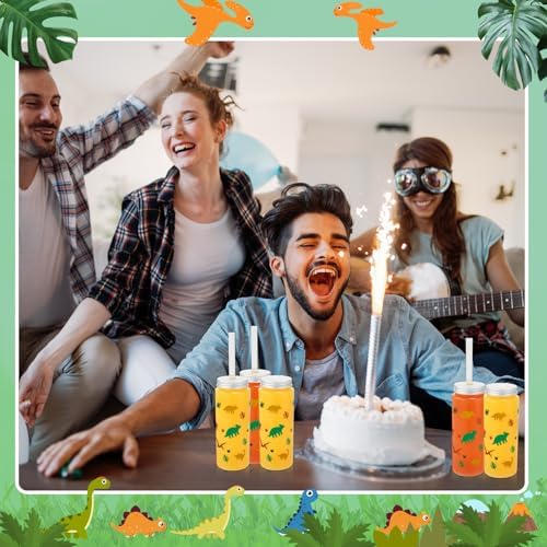 Skylety 12 Pack Dinosaur Themed Cups with Straw and Lid