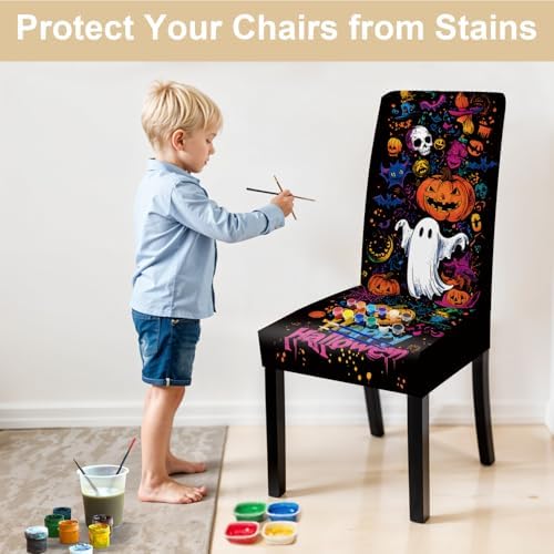 Colorful Halloween Chair Covers Set of 4 1
