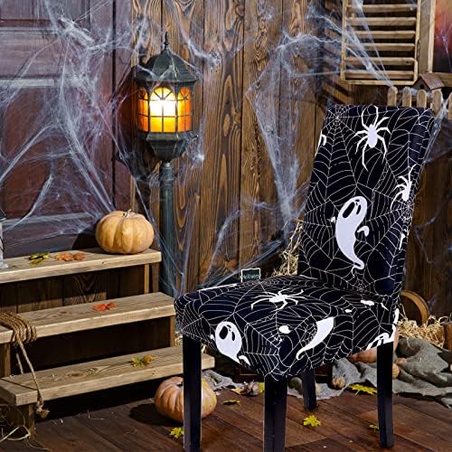 Whaline Halloween Chair Covers 4Pcs Spider Web Ghost Skull Pattern