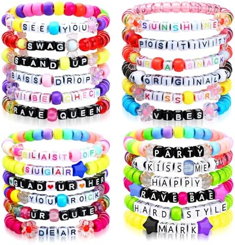 24 Pcs Alphabet Bracelets Rave Kandi Accessories