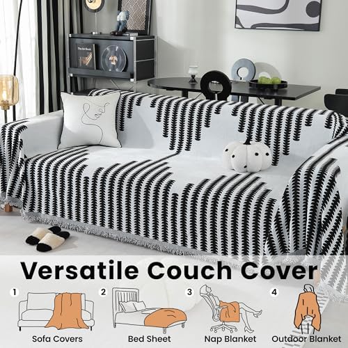 Boho Couch Cover with Tassel and Geometric Design