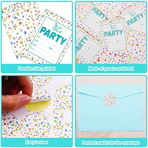 30 Piece Confetti Birthday Invitation Set with Envelopes and Stickers for Kids
