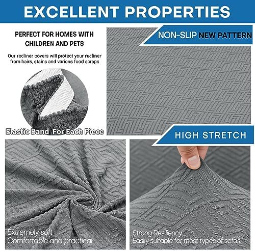 XINEAGE 4-Piece Recliner Cover Stretch Jacquard Slipcover with Pocket