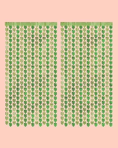 Jungle Leaf Foil Curtain Set of 2 3x7 ft