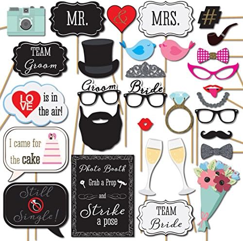 Wedding Photo Booth Props with 8x10 Sign and 45 Adhesive Pads