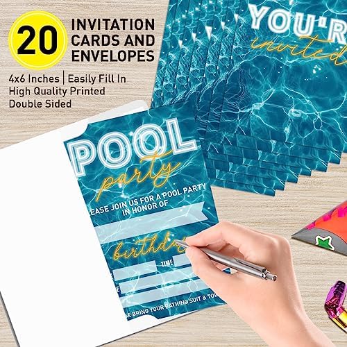Birthday Invitations Pool Party Set of 20
