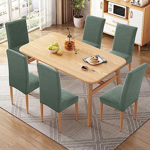 Fuloon Dining Chair Covers 4 Pack Leaf Jacquard Green