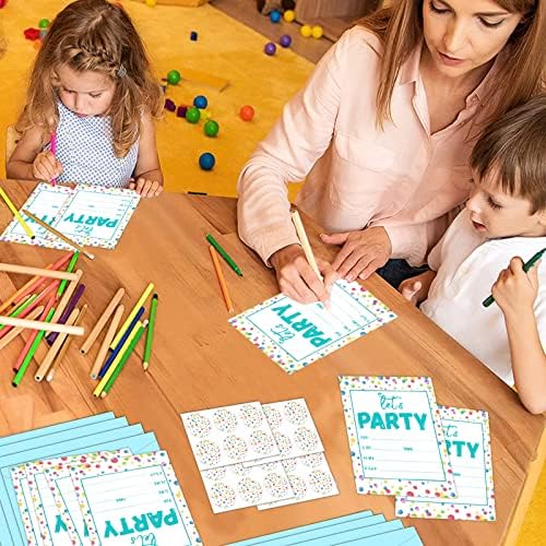 30 Piece Confetti Birthday Invitation Set with Envelopes and Stickers for Kids