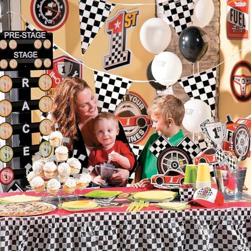12 Pcs Kids Party Cups Race Car Trophy With Straws and Lids