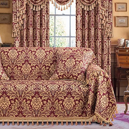 Loom and Mill Damask Sofa Cover with Tassels