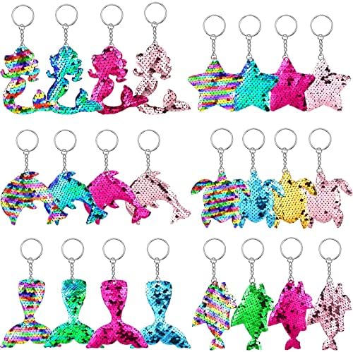 Batiyeer 24 Pcs Reversible Mermaid Sequin Keychains