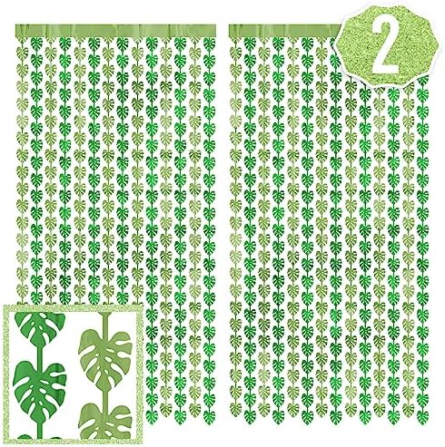 Jungle Leaf Foil Curtain Set of 2 3x7 ft