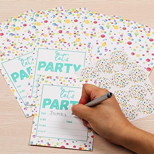 30 Piece Confetti Birthday Invitation Set with Envelopes and Stickers for Kids
