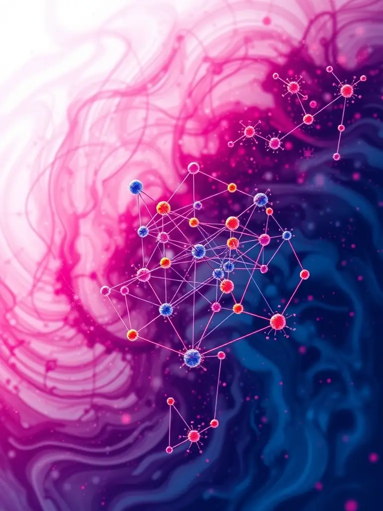 A stylized image representing Techno-Entropy Consulting, showing interconnected nodes forming a stable network, symbolizing order emerging from chaos.